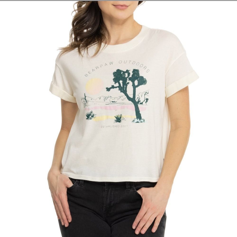 BearPaw L Desertscape Whisper White Multi Graphic Short Sleeve Cotton Blend Tee